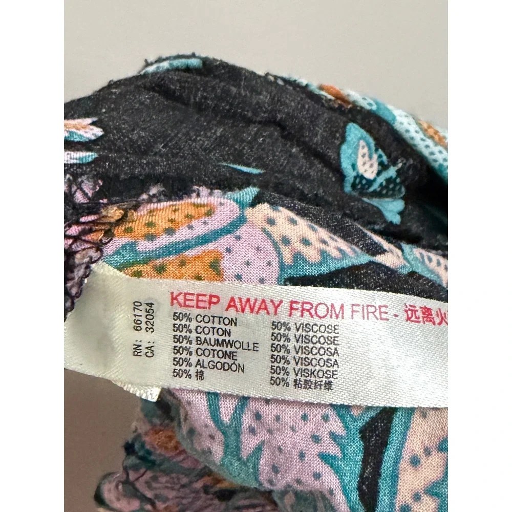 Free People Take It Easy Lounge Pants Floral Black Boho Palazzo Wide Leg Pockets